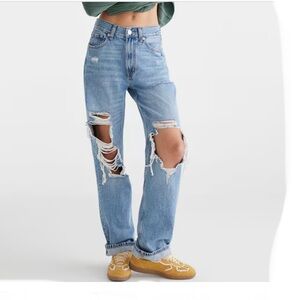 Aeropostale 90s baggy distressed high rise medium wash blue denim jeans Size 2